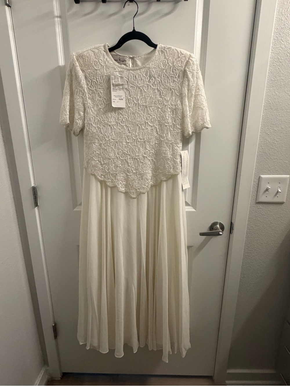 Vintage Laurence Kazar Ivory Beaded Lace Midi Dress NWT M
